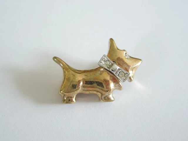 Broche Petit Chien Métal Doré Et Noir Avec Strass - Neuf Avec étiquettes, Fantaisie Pour Femme