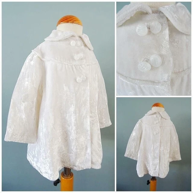 Giacca Neonato Antica Anni '20 Avorio Velluto Schiacciato Bottoni Bambini Vintage anni '20