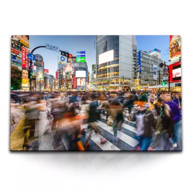 120x80cm Wandbild auf Leinwand Tokio Japan Fußgänger Zeitaufnahme Fotokunst