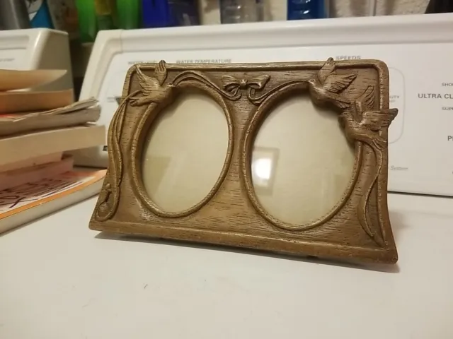 Vintage Double Photo Frame Doves Wooden