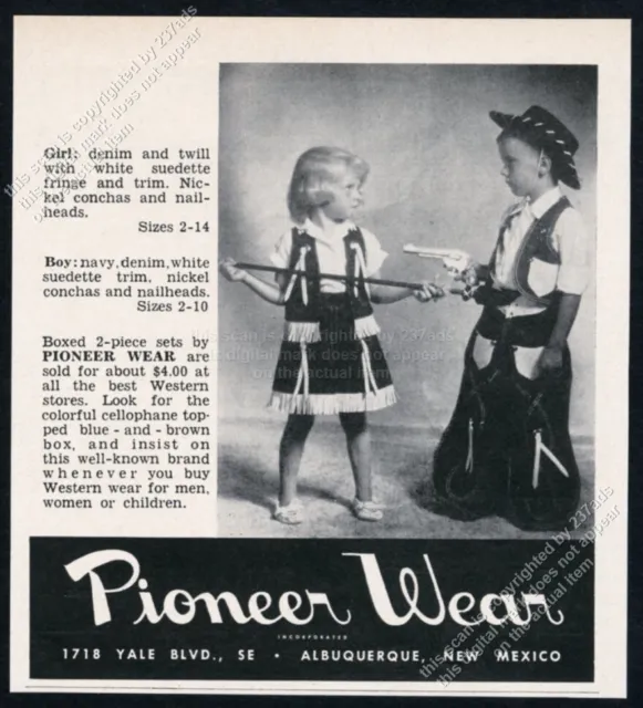 1957 Pioneer Wear girl boy cowboy cowgirl clothes photo vintage fashion print ad