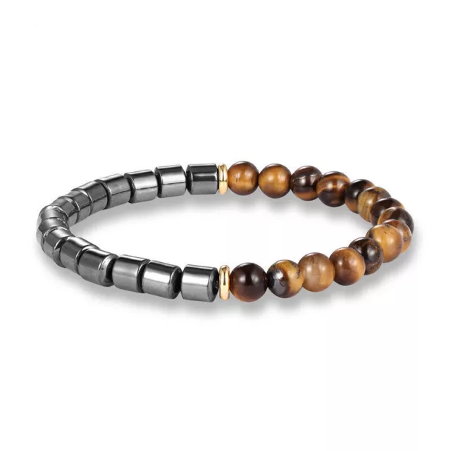 Bracelet en hématite naturelle pour hommes et femmes, perles de Yoga faites...