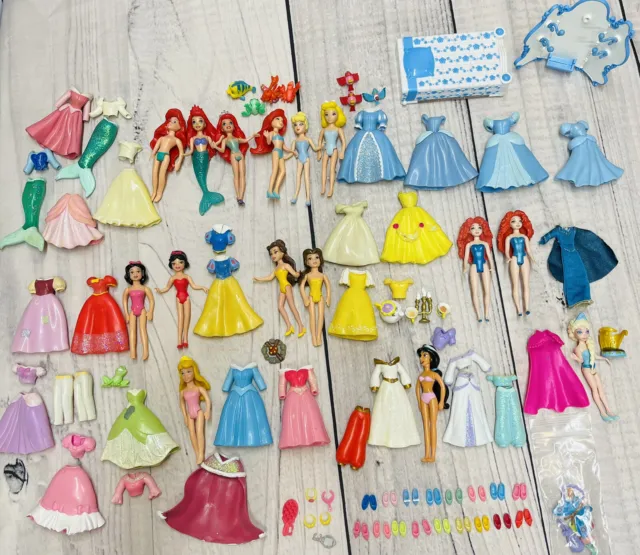 HUGE POLLY POCKET Disney Princess Doll LOT Clothes RUBBER Dresses ...