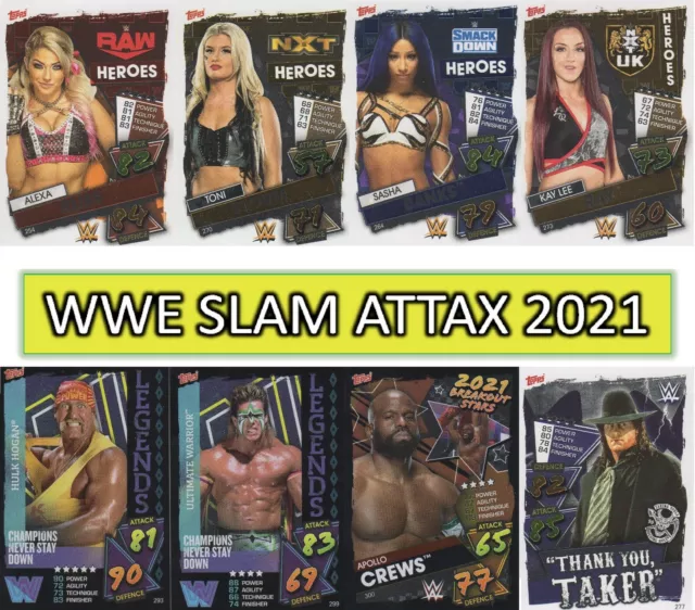 WWE Slam Attax 2021 - RARO, LOGOTIPO, HÉROES BREAKOUT y tarjetas PPV #251 a #348