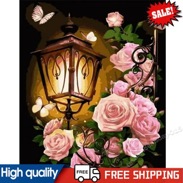 Paint By Numbers Kit On Canvas DIY Oil Art Street Lamp Flower Picture 40x50cm