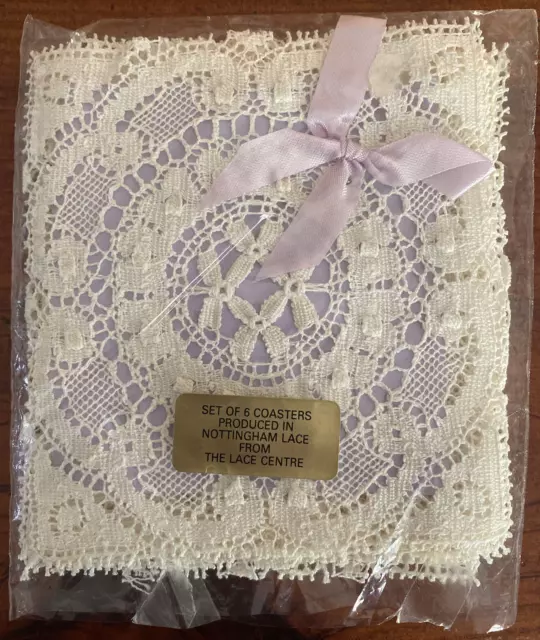 Vintage Nottingham Lace Ivory Coasters Set of 6 in Original Packaging