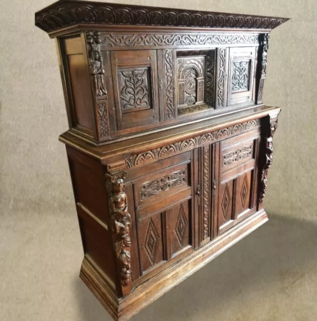 Antique Court cupboard 17th century carved Jacobean oak stunning original rare B 3