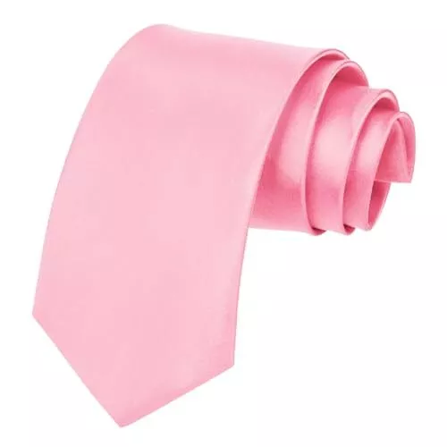 Men's Ties Classic Solid Satin Tie Pure Color 3.15" Mens Necktie, Premium Pink