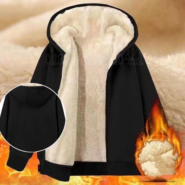 Fleece Fur Mens Bomber  Hooded Jacket Coat Zip Warm Hoodie Sweatshirt