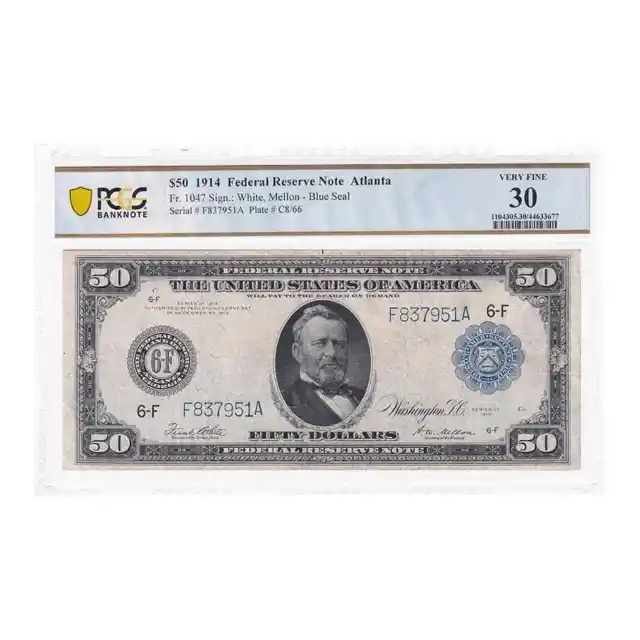 1914 $50 Federal Reserve Currency Note Atlanta PCGS VF 30