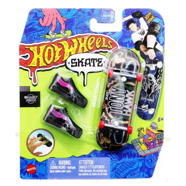 Hot Wheels Skate Neon Bones Tony Hawk Set of 4 Fingerboards and 2 Pairs of  Skate Shoes 