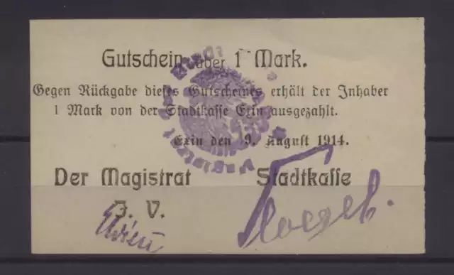 [24174] - Notgeld EXIN (heute: Kcynia), Magistrat, 1 Mark, 09.08.1914, Dießner 9