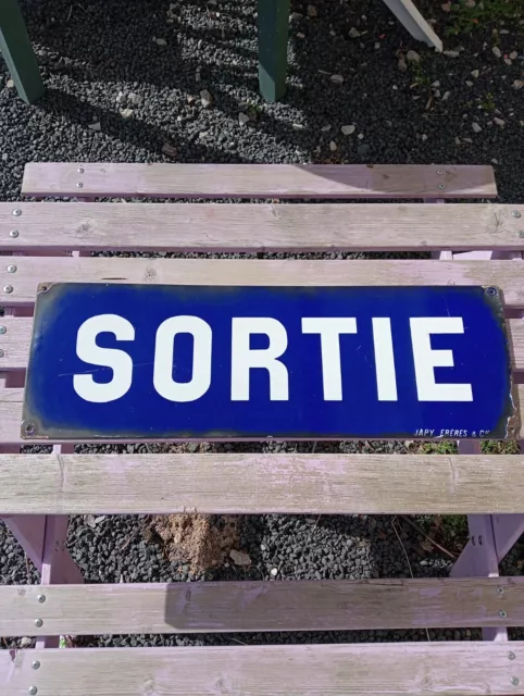 Ancienne Plaque Émaillée SNCF De Gare SORTIE Email Japy Frère Et Cie 60 Cm X 20