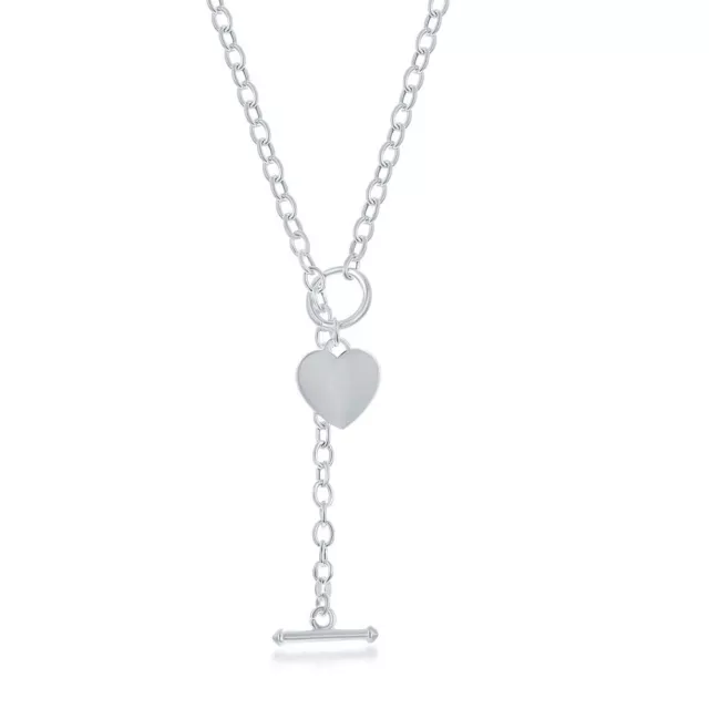 Sterling Silver Engravable Heart Charm Rolo Chain Toggle Necklace