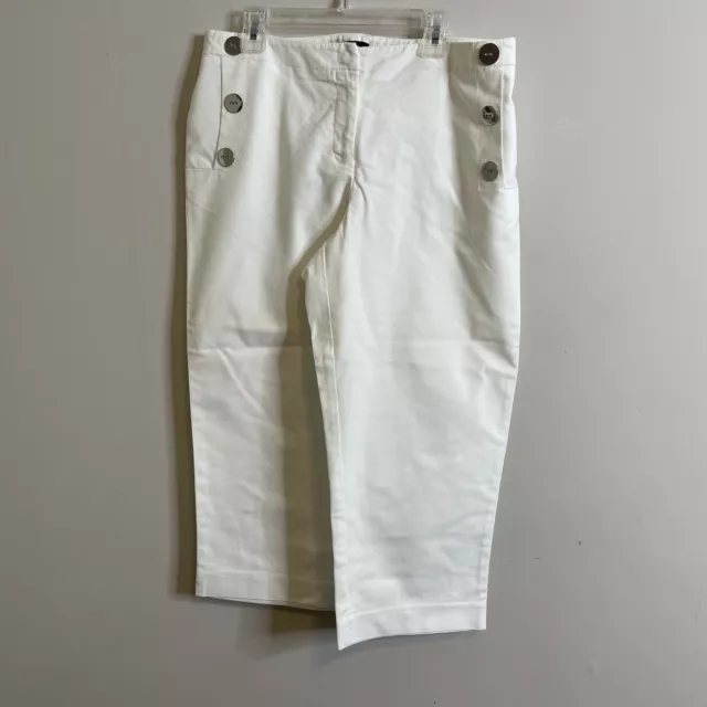 RAFAELLA Petites Womens Size 8P White Zip Front Soft Cropped Capris Pants