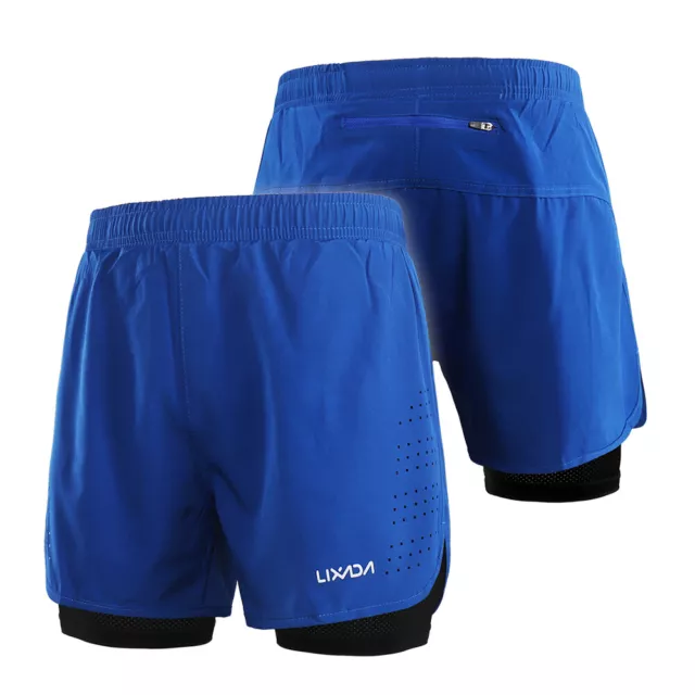 Men's 2-in-1 Running Shorts Quick Drying Breathable Active Training I9D3