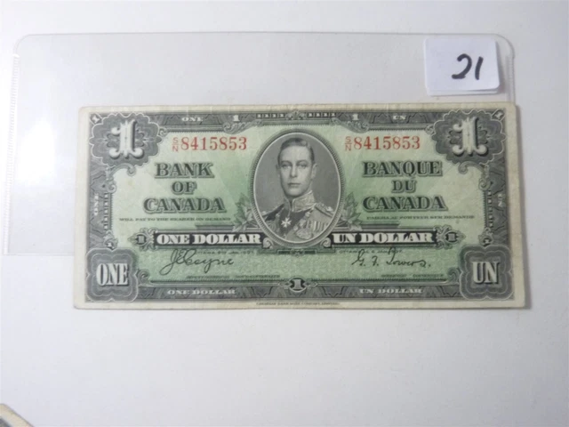 Canada Banknote 1937 1  Dollar  Signature Coyne Towers   N021