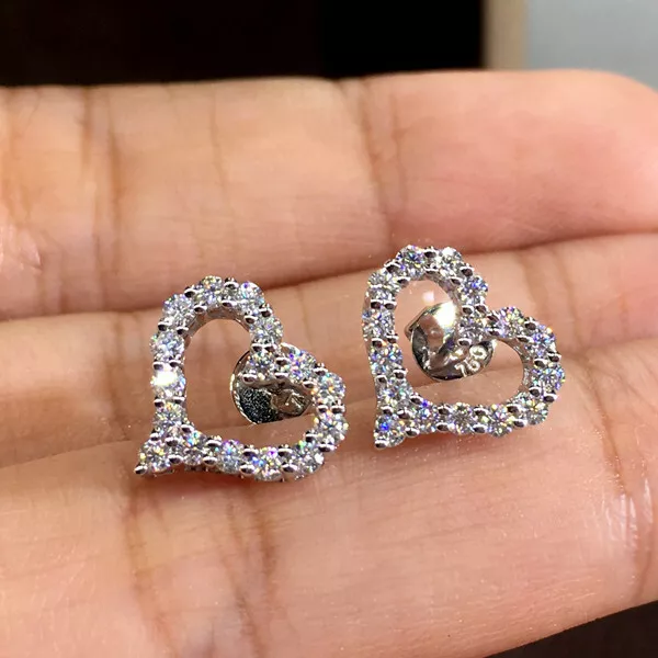 Romantic Heart Stud Earring Women 925 Silver Filled Jewelry Cubic Zircon Earring