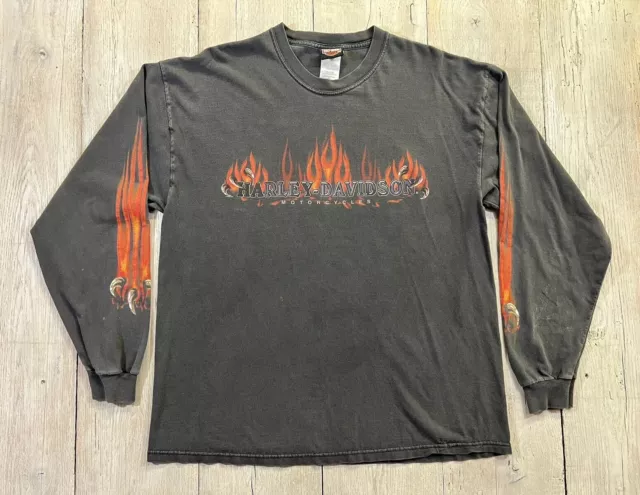 Vintage Harley Davidson Flame & Claw Graphic Long Sleeve T-Shirt Size Large