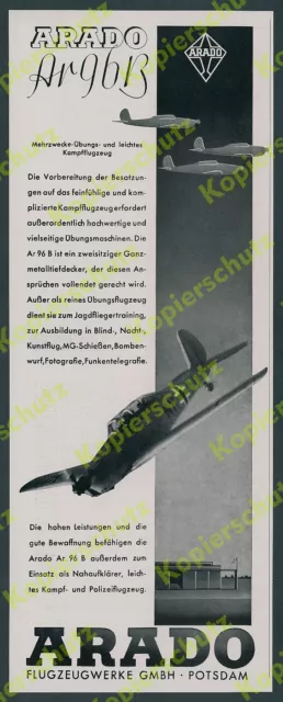 orig. Reklame Arado Ar 96 B Tiefdecker NH-AD Flugzeugbau Luftwaffe Potsdam 1941