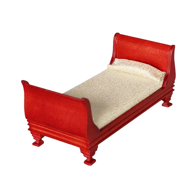 Retro Cama Individual Mueble Retro Miniatura Mueble Paisaje Madera Roja