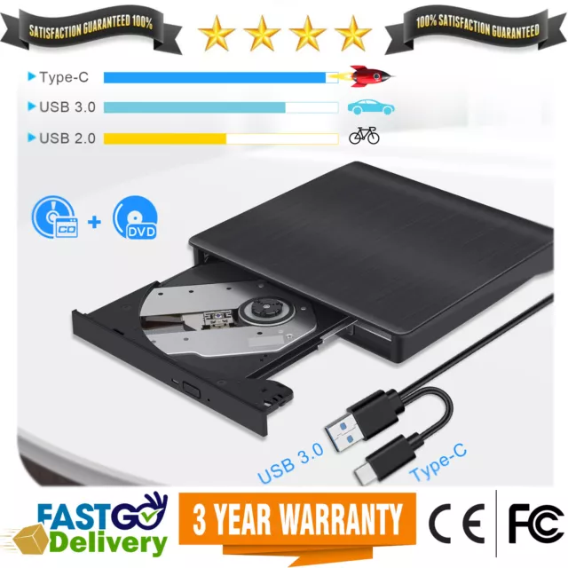 External Drive USB 3.0 Type-C DVD/CD RW Writer Burner Player for Laptop PC Mac
