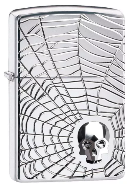 Zippo Windproof ARMOR Lighter 3-D CRYSTAL SKULL HP Chrome NEW & BOXED FAST POST