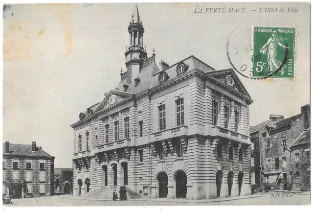 LA FERTÉ-MACÉ 61 City Hall CPA written to Mr. Joubert de Alençon in 1908