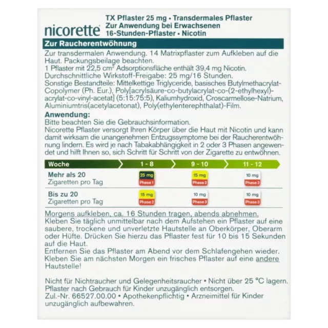 nicorette transdermales Pflaster 25 mg Nicotin Matrixp, 14 St. Pflaster 3273690 3