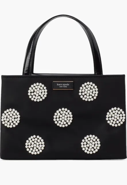 NWT Kate Spade New York Black Mini Sam Icon Imitation Pearl Nylon Tote Bag