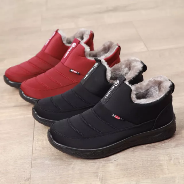 Womens Mens Ladies Waterproof Fur Lined Snow Ankle Boots Winter Warm Flat Shoes