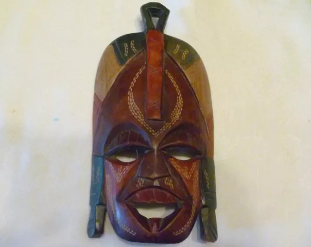 10" Carved Wood AFRICAN Warrior CEREMONIAL MASK Wall Plaque W/ LABEL Kenya