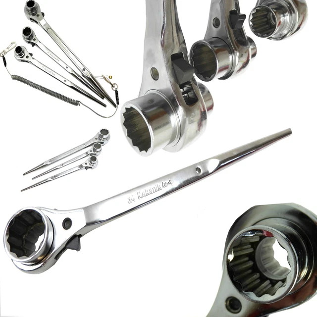 1/2" Drive Ratchet Podger Spanner Set – Black Phosphate Finish, Sizes: 10,13,17,19,21,24,30mm