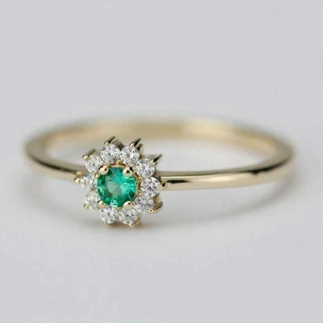 150CT ROUND CUT Lab Created Green Emerald Engagement Ring 14K Yellow