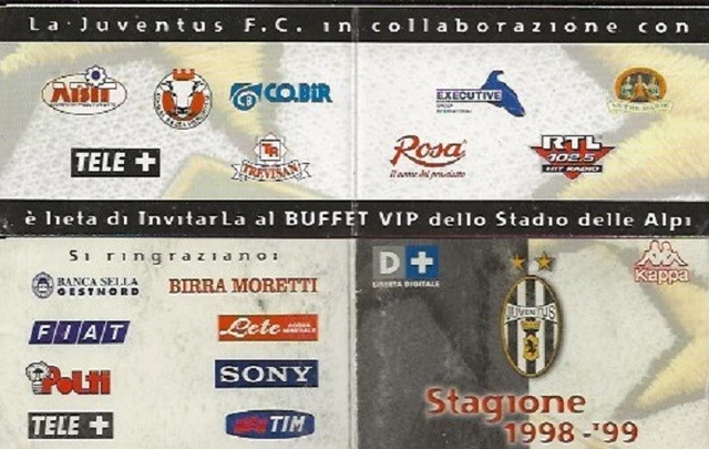 Invitation VIP Juventus - Stadio Delle Alpi - Buffet Saison 1998/1999 (Occasion)