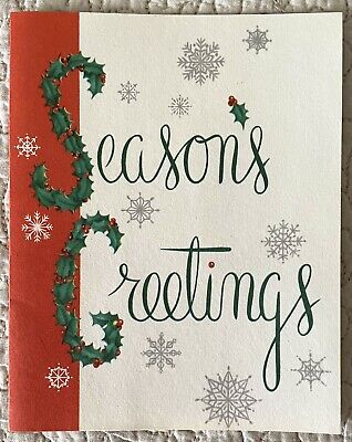 Vintage Christmas Unused Seasons Greetings Snow  1960s 1950s MCM Greeting Card