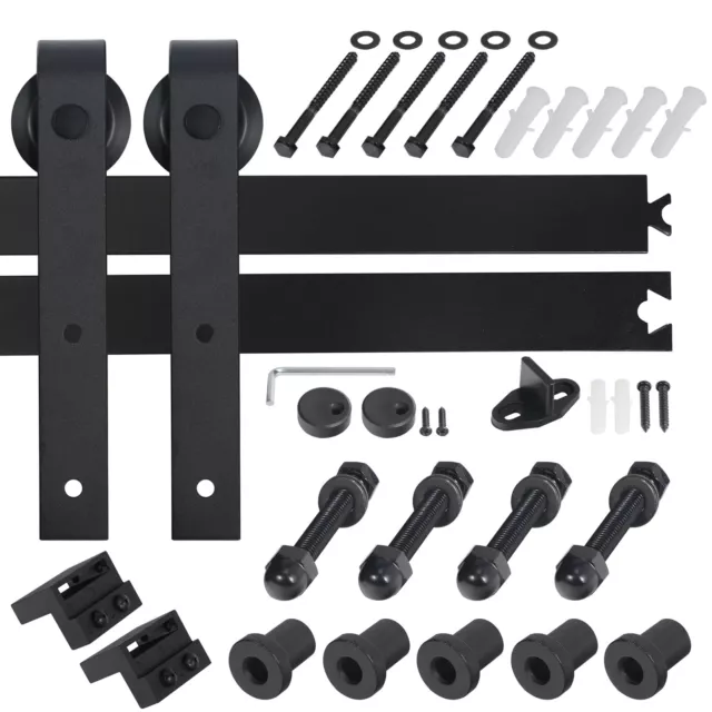 6.6FT Track Rail Black Modern Closet Hang Style Sliding Barn Door Hardware Kit