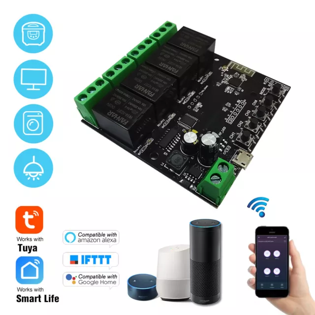 4CH TUYA Wireless WIFI Smart Switch DIY Funk Schalter Modul Fr Alexa Google