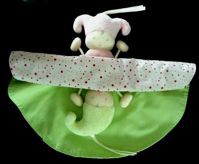 *. Doudou Plat Rond Corolle Poupee Lutin Reversible Rose Pois Vert Etat Neuf*
