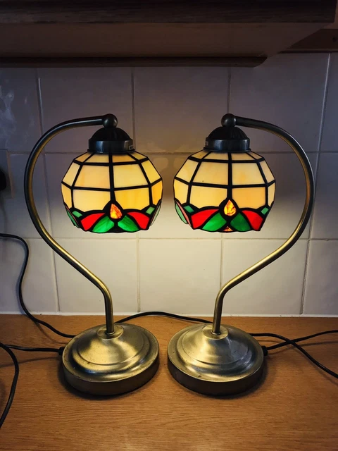 Paar Vintage Tiffany-Stil Schwanenhals Tischlampen