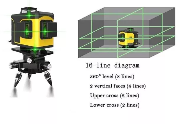 Livello laser Autolivellante 16 linea, Livella laser verde 3d con treppiede 360