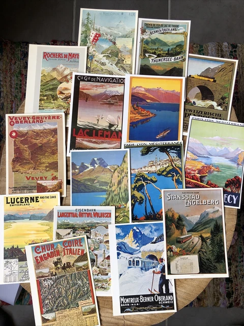 cartes postale Suisse Italie et France colorées