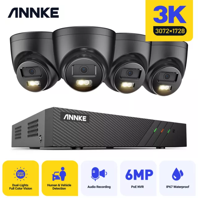 ANNKE 3K 5MP POE Color CCTV Camera System 8CH 6MP IP NVR Person /Car Detection