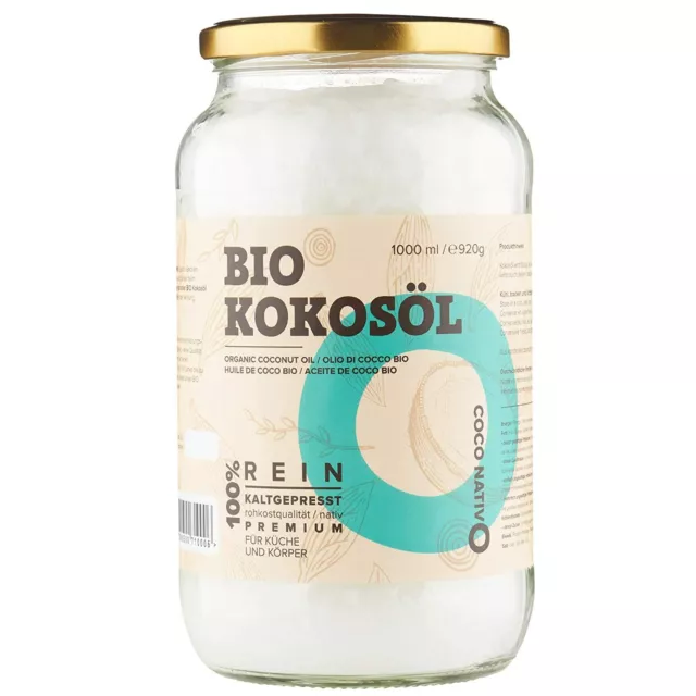 Bio Kokosöl CocoNativo - 1000mL (1L) - Bio Kokosfett, Kokosnussöl, Premium