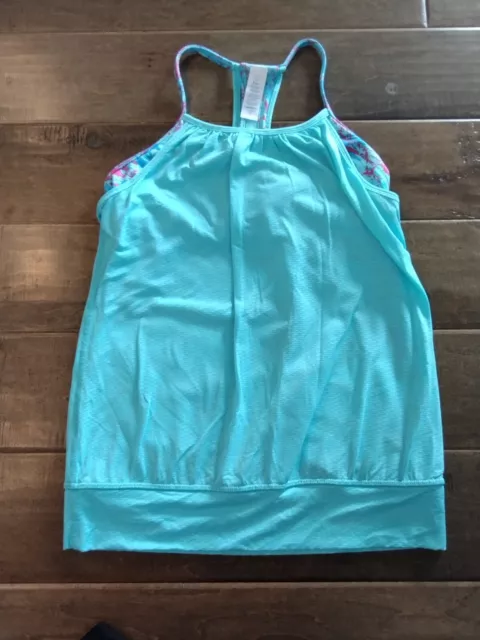 IVIVVA by LULULEMON Girls blue turquoise marbled double dutch tank top, size 12
