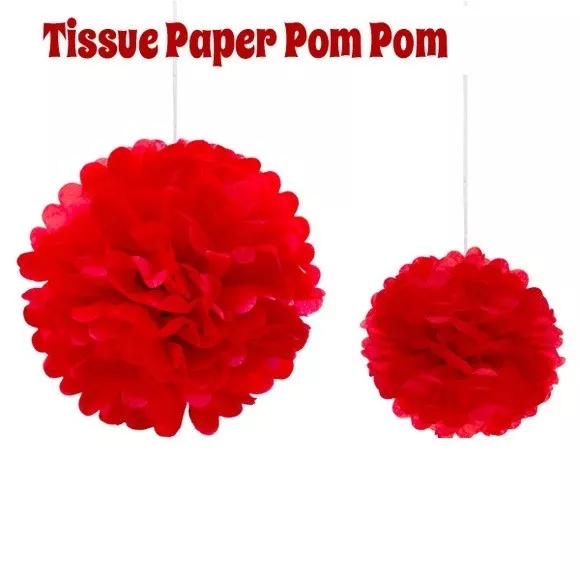 Red Tissue Paper Pom Poms 8 inches for Wedding, & Party Decorations 10 Pcs