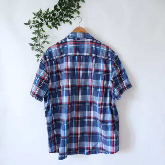 Lucky Brand Men's Blue Red Plaid Short Sleeve Button Front Shirt Size XXL 3