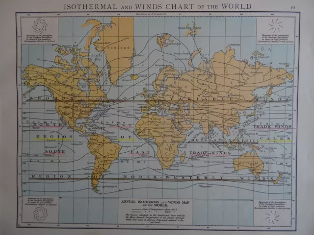 Victorian Map 1896 ISOTHERMAL & WIND CHART OF THE WORLD The Time Atlas 1st Gen