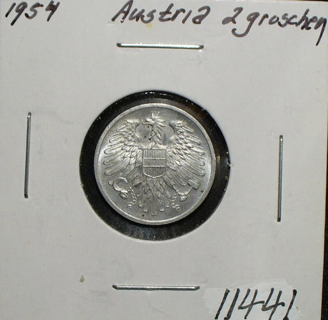 Austria 1954 2 Groschen Aluminum Uncirculated Coin