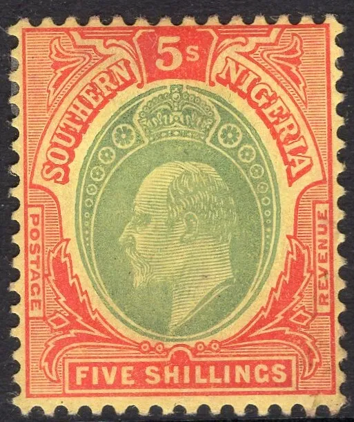 SOUTHERN NIGERIA-1909 5/- Green & Red/Yellow Sg 42 MOUNTED MINT